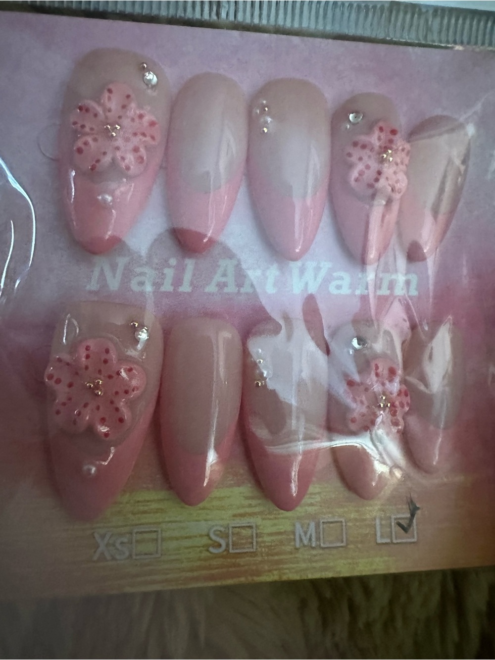 Delicate Pink Floral Press-On Nails — 3D Accent Set